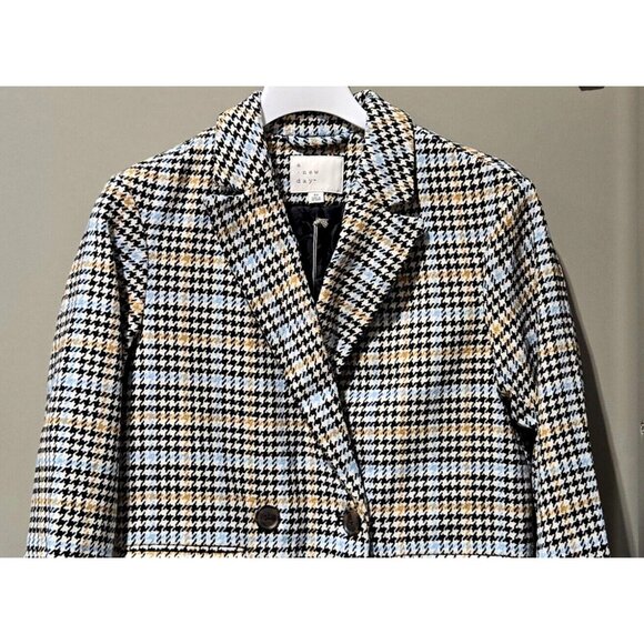 A New Day Black Blue Gold Houndstooth Wool Blend Blazer Jacket Overcoat -- Sz XS - Picture 3 of 10